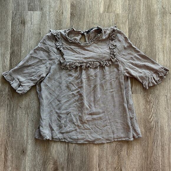 Zara Houndstooth High Neck Blouse Size Medium - Picture 1 of 6